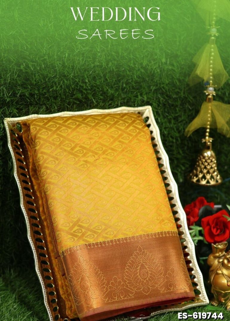 Samuthrika / Vasthrakala Bridal Silk Saree Wedding Saree - LIGHT YELLOW