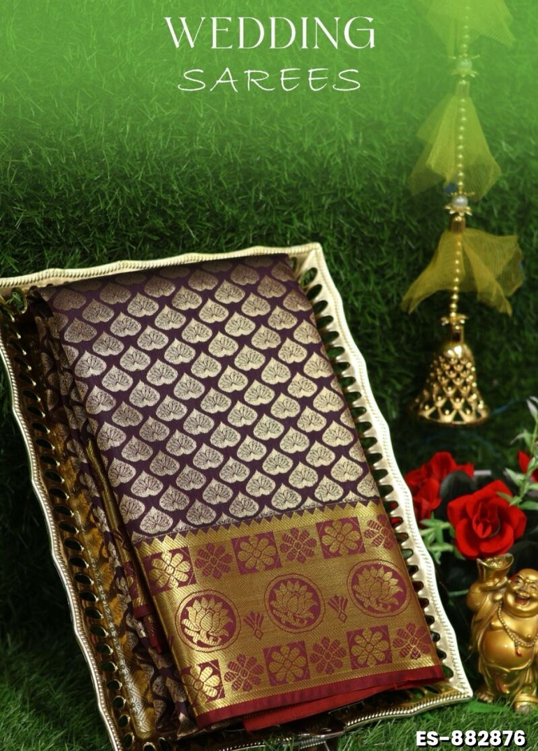 Samuthrika / Vasthrakala Bridal Silk Saree Wedding Saree - PLUM COLOUR