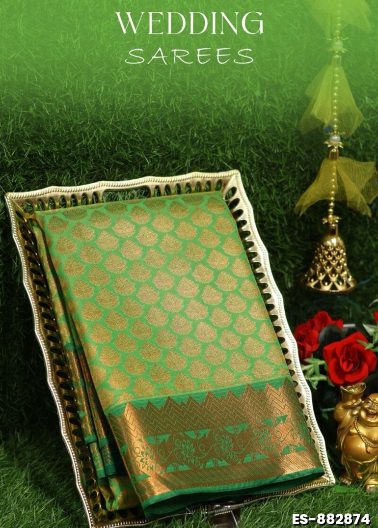 Samuthrika / Vasthrakala Bridal Silk Saree Wedding Saree - EMERALD COLOUR (2)