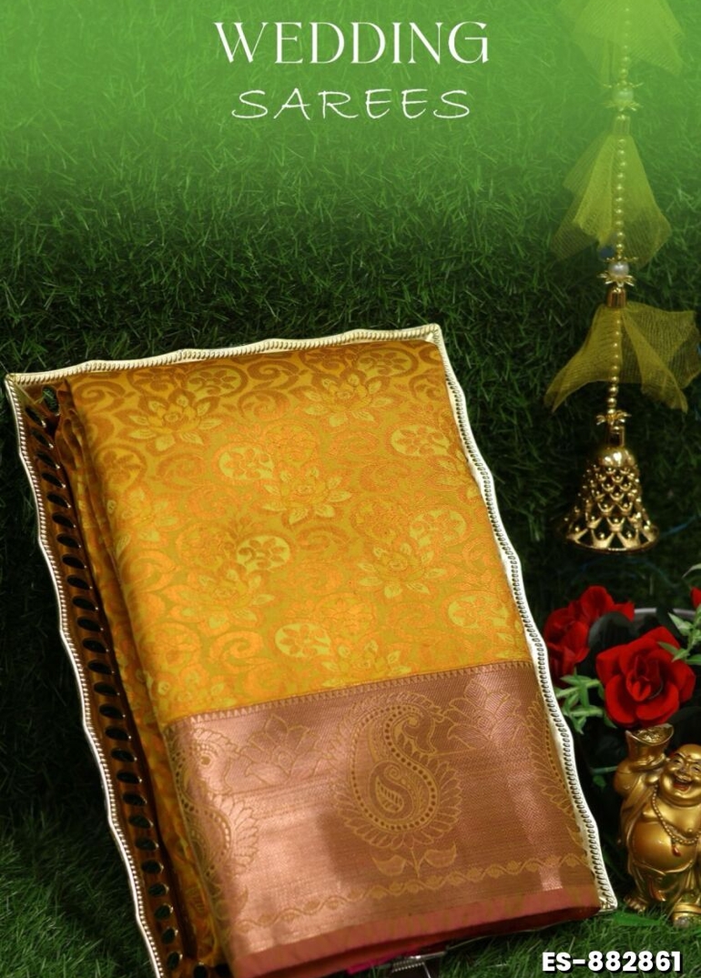 Samuthrika / Vasthrakala Bridal Silk Saree Wedding Saree - YELLOW COLOR (1)