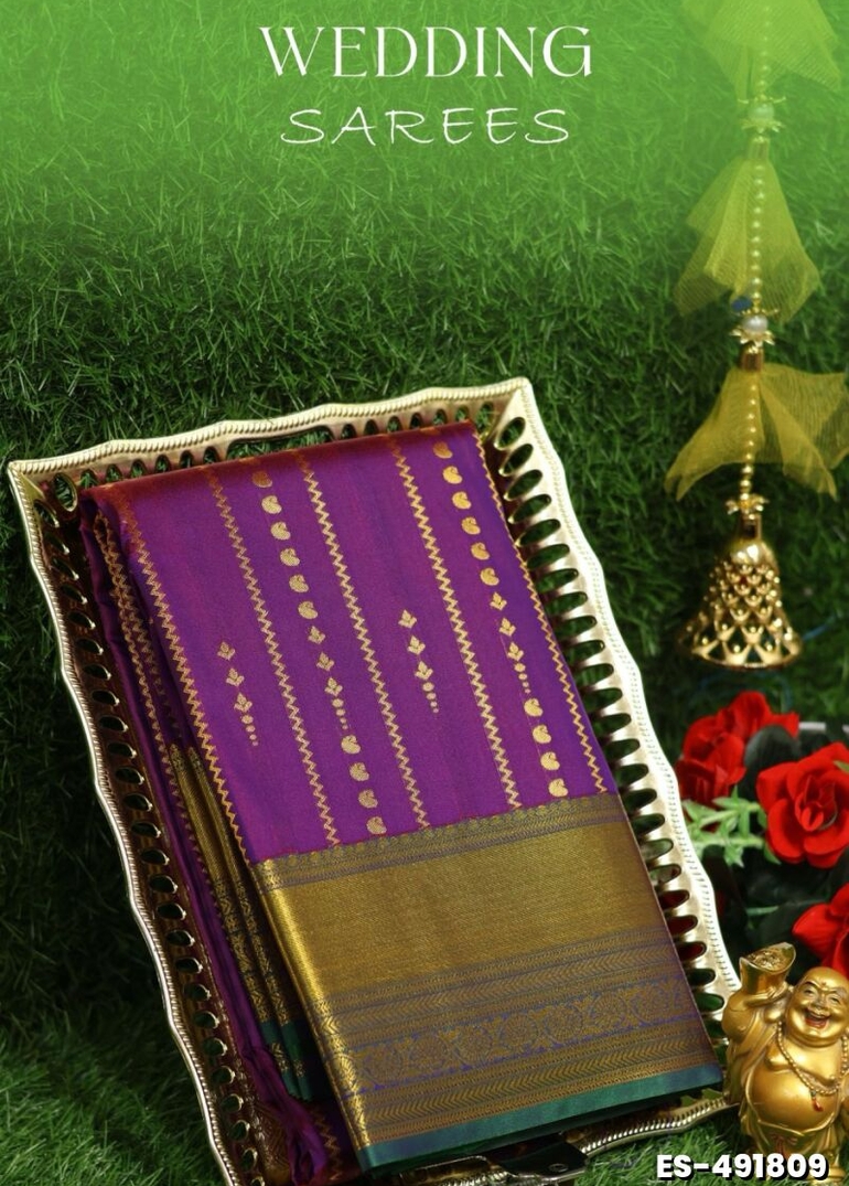 Samuthrika / Vasthrakala Bridal Silk Saree Wedding Saree - PURPLE COLOUR (1)