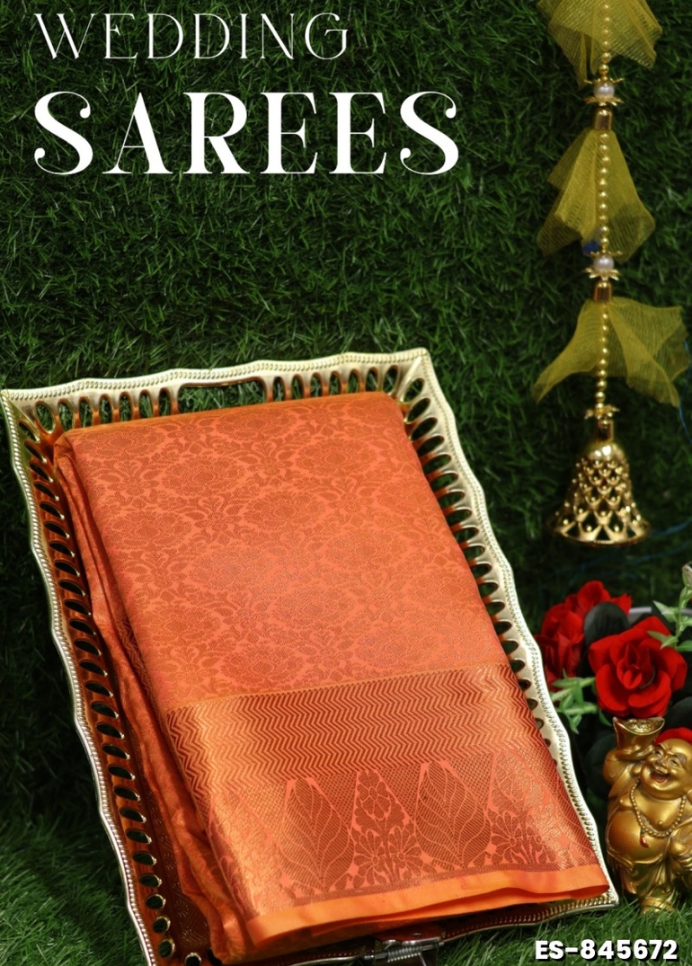 Bridal silk gold silvar and copper zari weave and wedding art silk sarees - CORAL COLOUR (6)