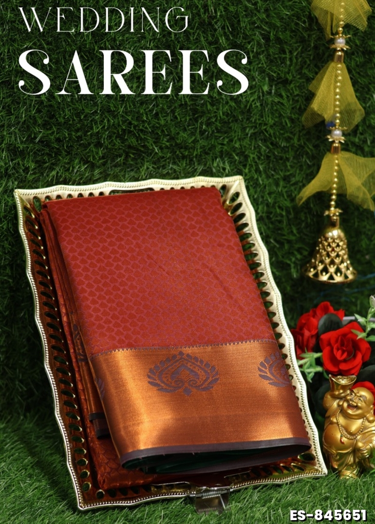 Bridal silk gold silvar and copper zari weave and wedding art silk sarees - ONIYAN PINK (5)