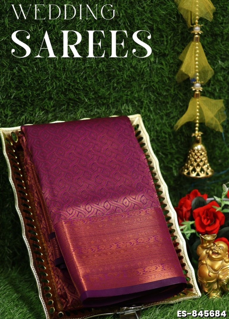 Bridal silk gold silvar and copper zari weave and wedding art silk sarees - WINE COLOUR (1)