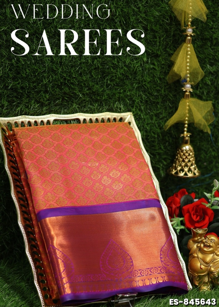 Bridal silk gold silvar and copper zari weave and wedding art silk sarees - LIGHT PINK (11)