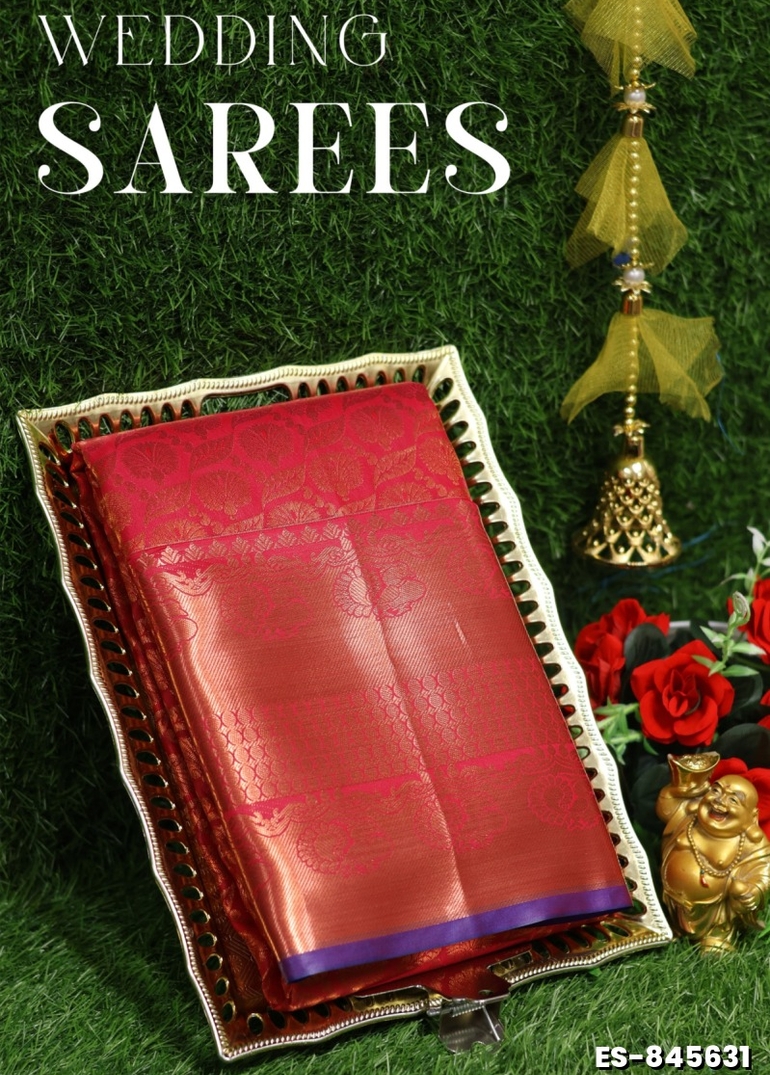 Bridal silk gold silvar and copper zari weave and wedding art silk sarees - DARK PINK (7)