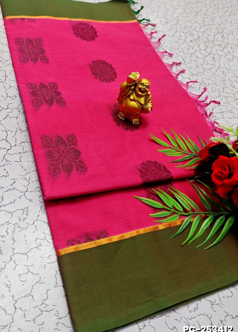 PURE COTTON HAND WORK BUTTAS SAREES –  OFFICE WEAR AND SUMMER SPECIAL COLLECTION - PINK