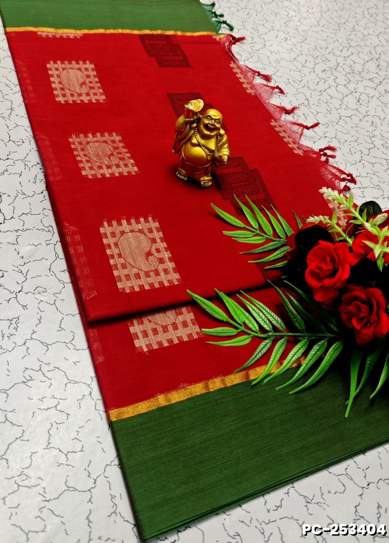 PURE COTTON HAND WORK BUTTAS SAREES –  OFFICE WEAR AND SUMMER SPECIAL COLLECTION - RED