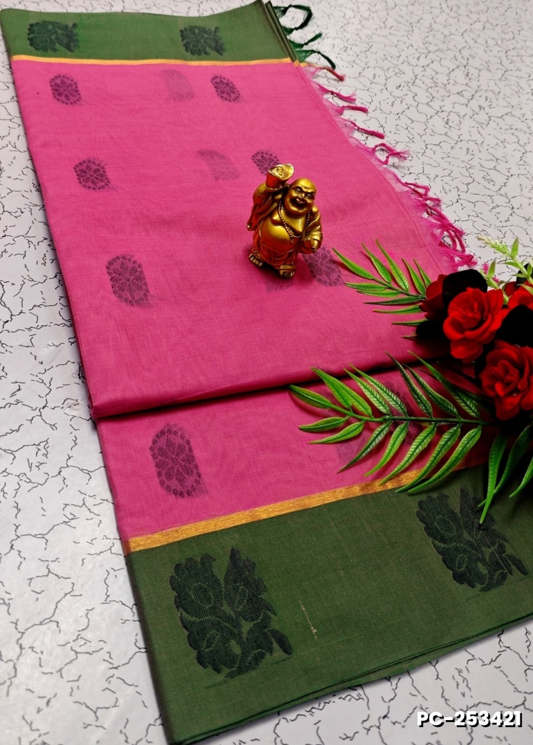 PURE COTTON HAND WORK BUTTAS SAREES –  OFFICE WEAR AND SUMMER SPECIAL COLLECTION - BABY PINK