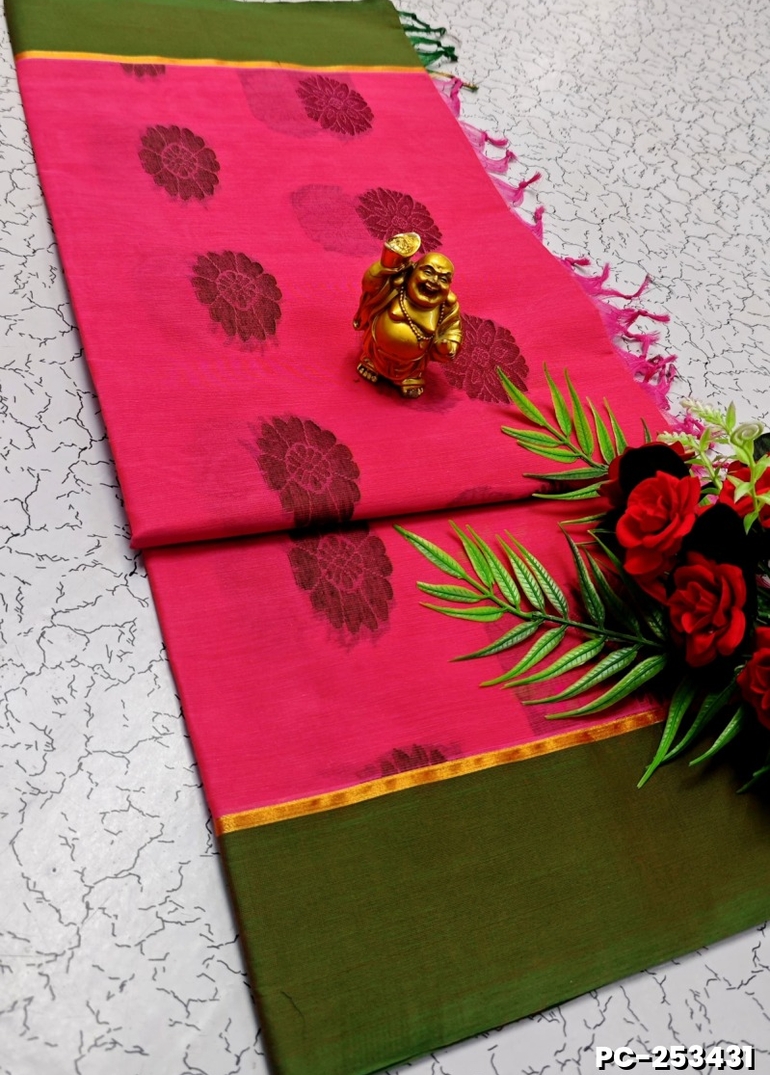 PURE COTTON HAND WORK BUTTAS SAREES –  OFFICE WEAR AND SUMMER SPECIAL COLLECTION - DARK PINK