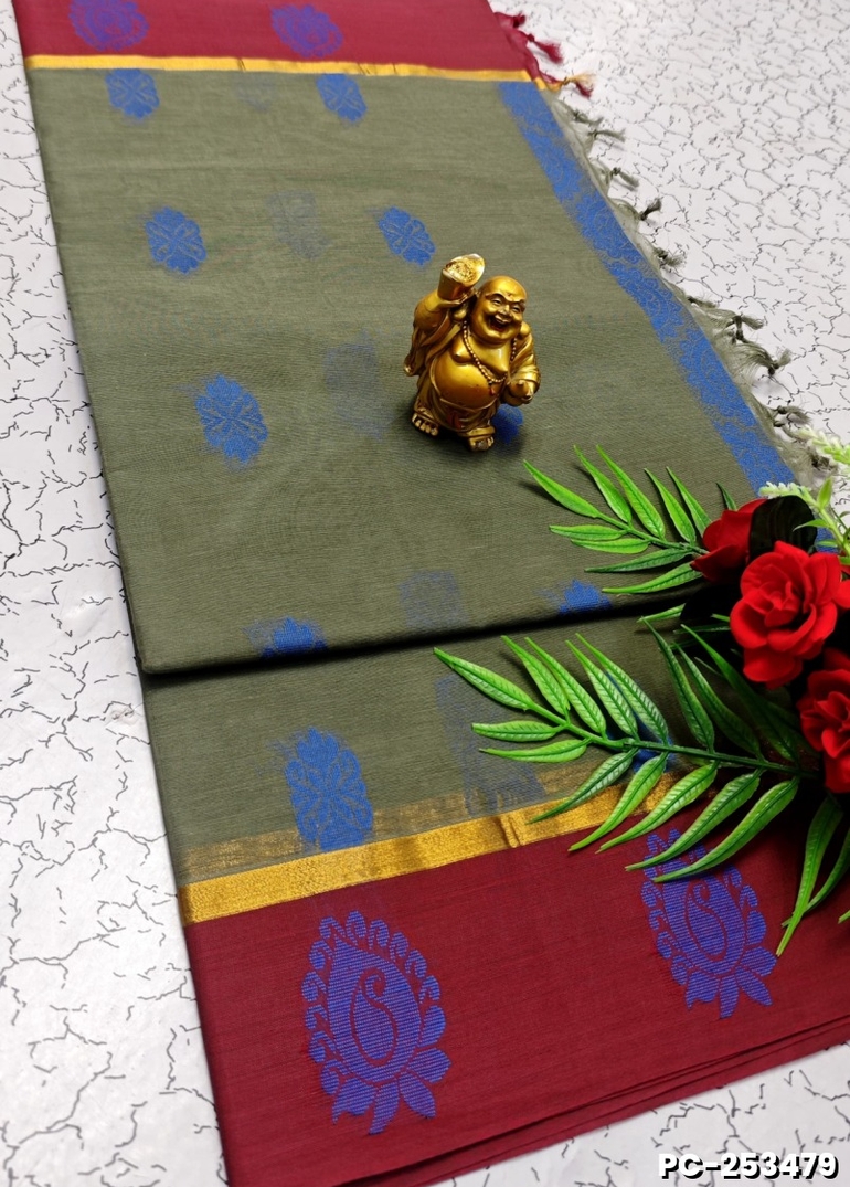 PURE COTTON HAND WORK BUTTAS SAREES –  OFFICE WEAR AND SUMMER SPECIAL COLLECTION - SLATE COLOUR