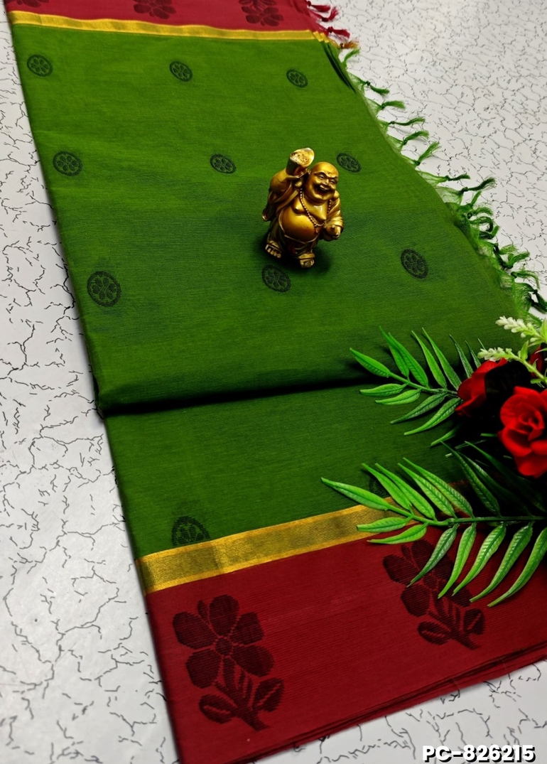 PURE COTTON HAND WORK BUTTAS SAREES – SUMMER SPECIAL COLLECTION - GREEN