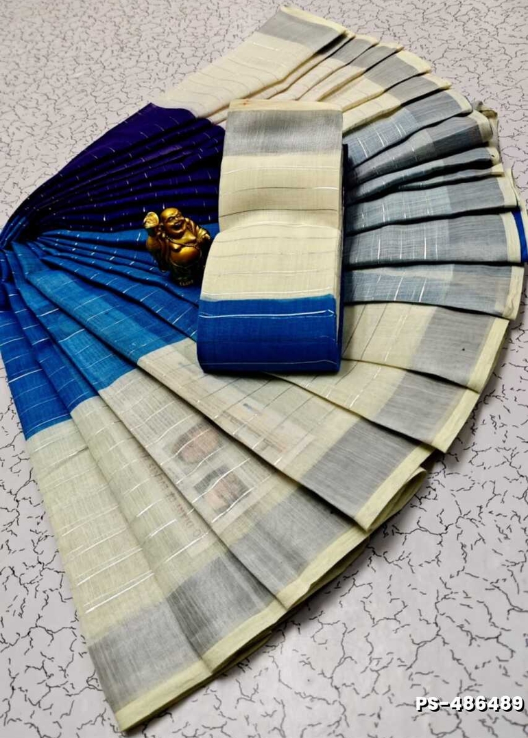 PUSHPA 2 LINEN COTTON SAREES - BLUE COLOUR