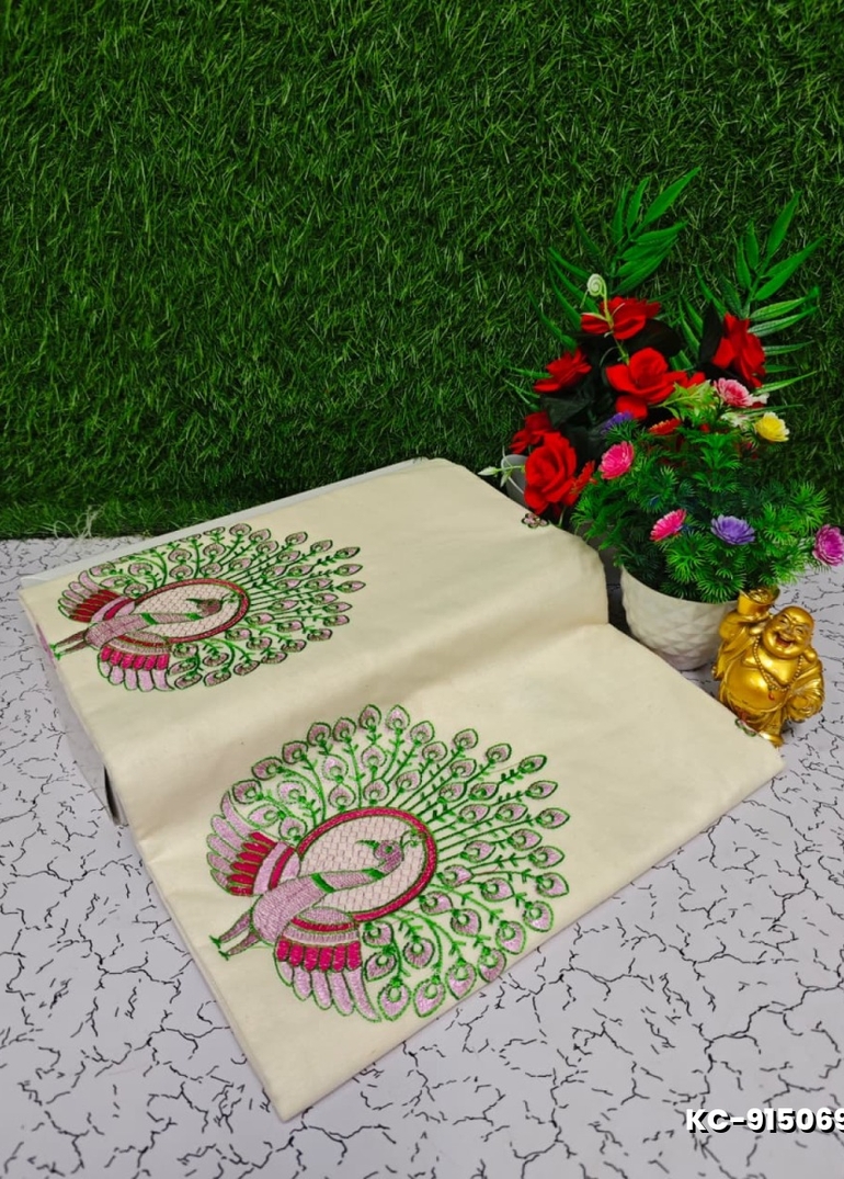 Trending kerala onam special kasavu saree full work embossed digital printing cotton saree collections - BEIGE COLOUR (10)