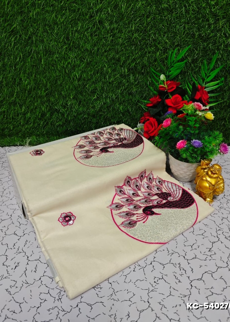 Trending kerala onam special kasavu saree full work embossed digital printing cotton saree collections - IVORY COLOUR (9)