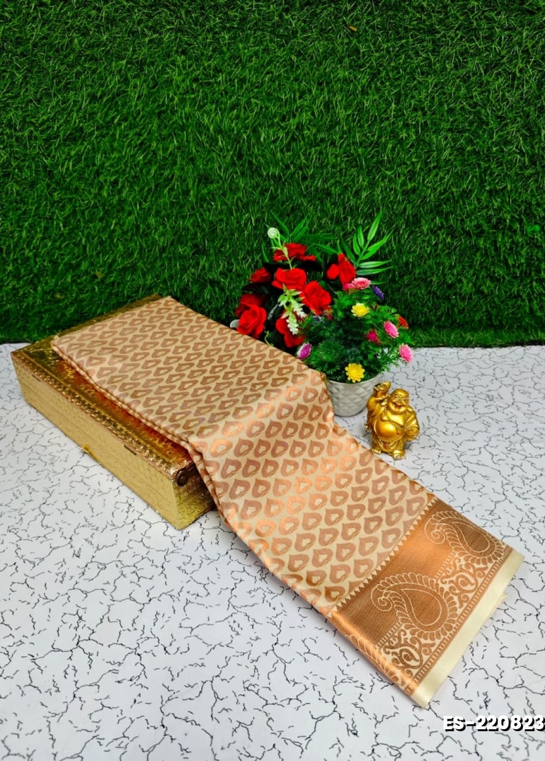 Bridal silk gold silvar and copper zari weave and wedding art silk sarees - LIGHT SANDLE (6)