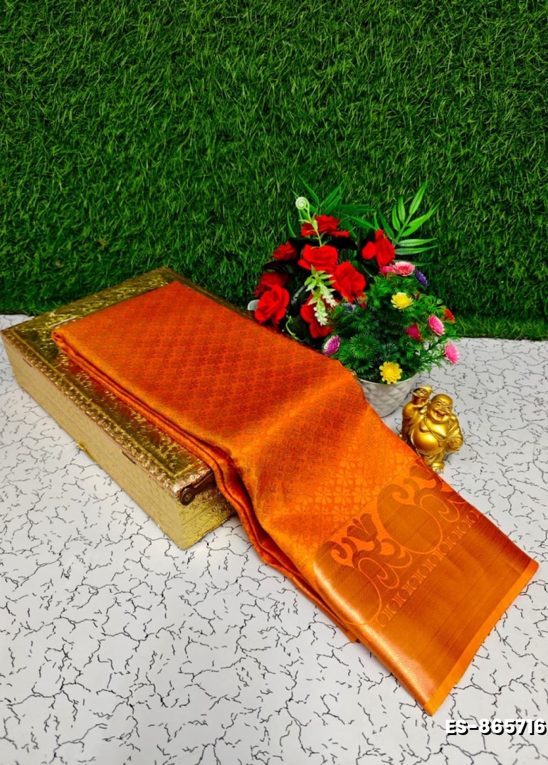 Bridal Silk Gold Silvar And Copper Zari Weave And Wedding Art Silk Sarees - ORANGE (9)