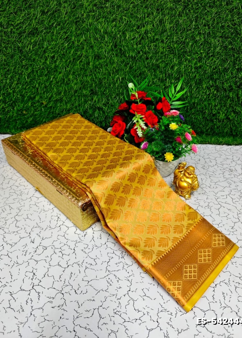 Bridal Silk Gold Silvar And Copper Zari Weave And Wedding Art Silk Sarees - LIGHT YELLOW (3)