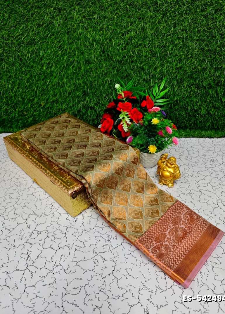 Bridal Silk Gold Silvar And Copper Zari Weave And Wedding Art Silk Sarees - CHOCOLATE COLOR (7)