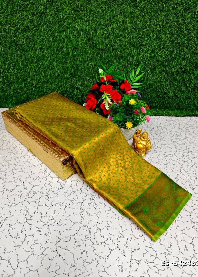 Bridal Silk Gold Silvar And Copper Zari Weave And Wedding Art Silk Sarees - GREEN COLOUR (4)