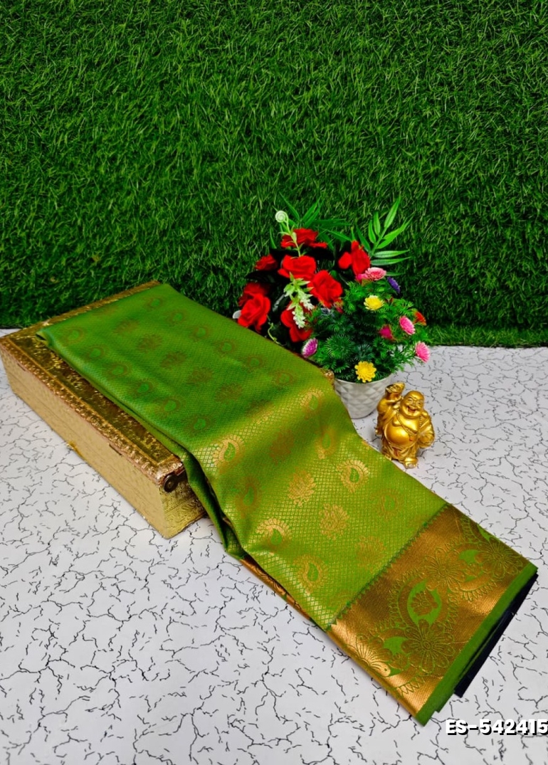 Bridal Silk Gold Silvar And Copper Zari Weave And Wedding Art Silk Sarees - GREEN (4)