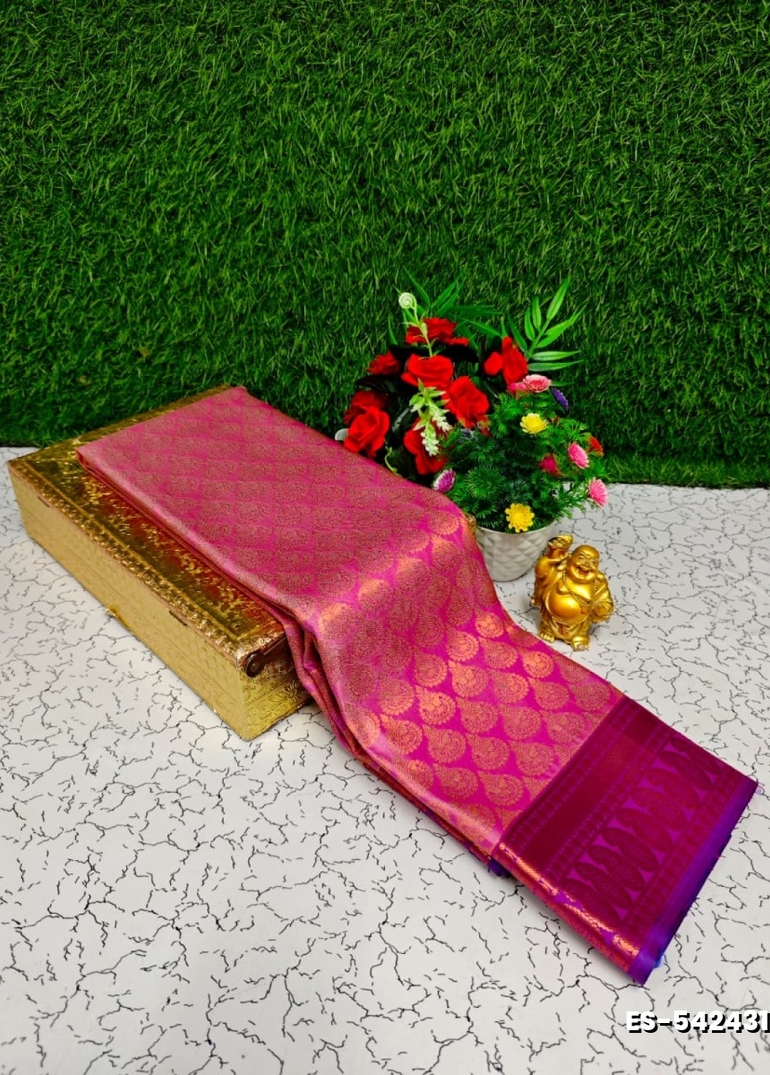 Bridal Silk Gold Silvar And Copper Zari Weave And Wedding Art Silk Sarees - DARK PINK (10)