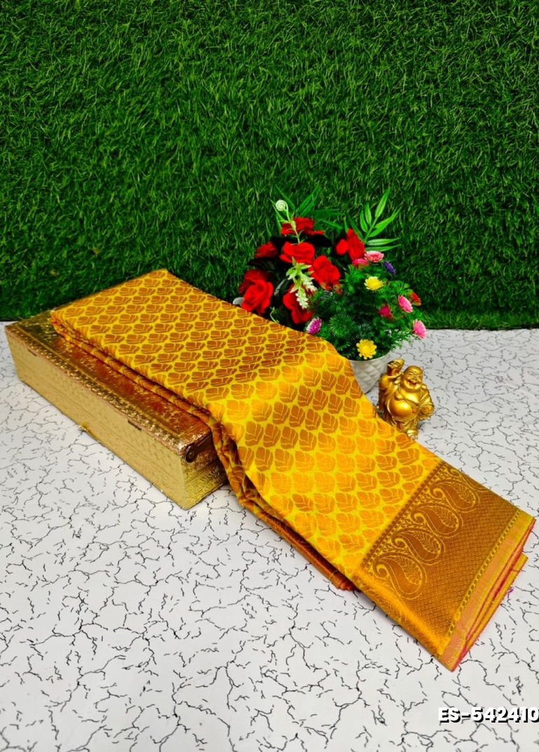 Bridal Silk Gold Silvar And Copper Zari Weave And Wedding Art Silk Sarees - YELLOW (4)