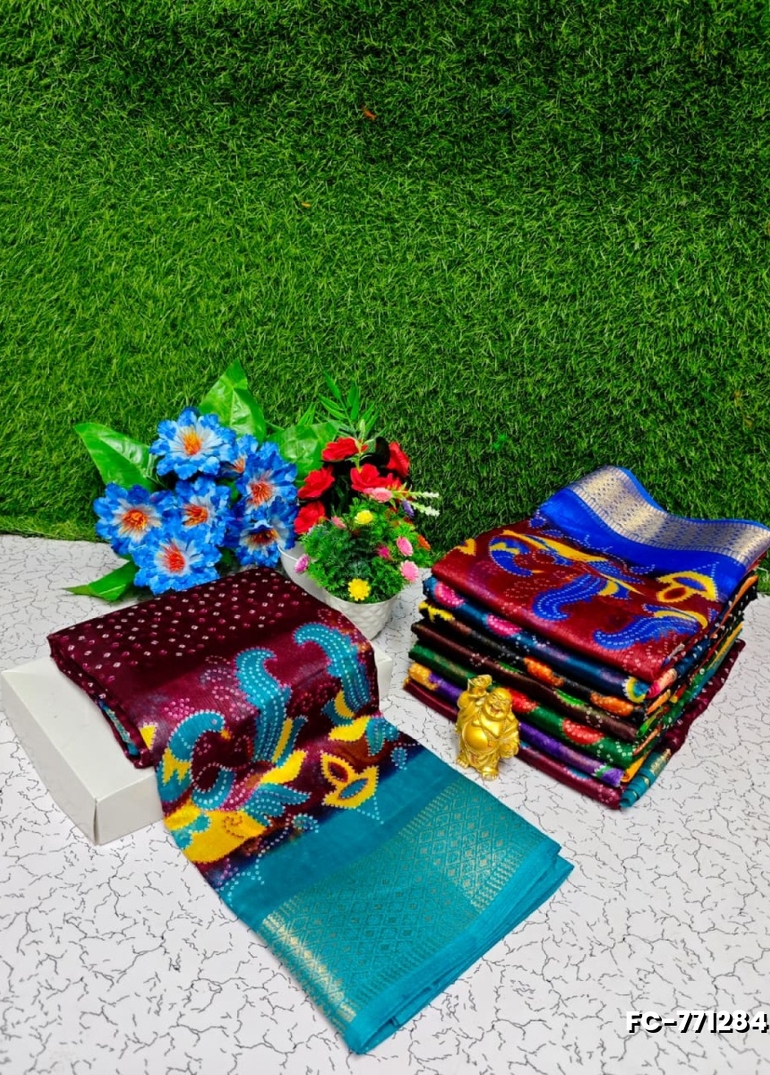 Fancy Print  Office Wear Cotton Sarees All Over Body Full And Full Dots Design Border Above Peacock Design Premium Look lightweight Comfortable Wear - WINE COLOUR