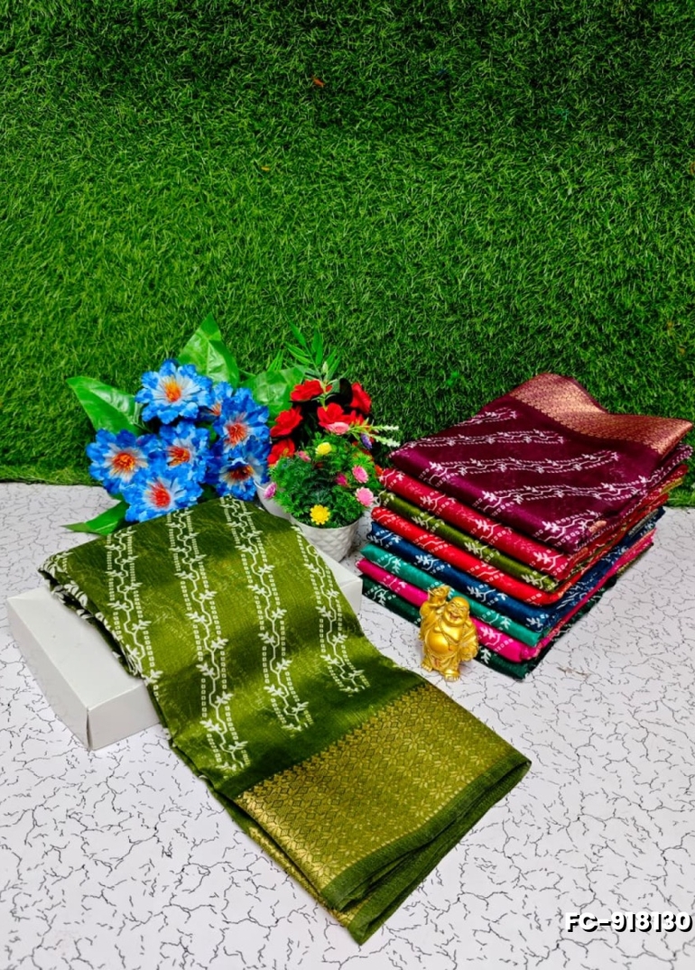 Fancy Print  Office Wear Cotton Sarees All Over Body Cross Line Dots And Little Leaf Design trailing pattern Premium Look lightweight Comfortable Wear - PESTA GREEN