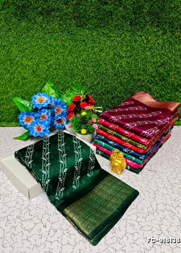 Fancy Print  Office Wear Cotton Sarees All Over Body Cross Line Dots And Little Leaf Design trailing pattern Premium Look lightweight Comfortable Wear - DARK GREEN