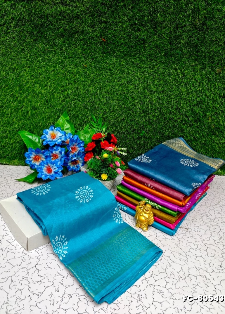 Fancy Print  Office Wear Cotton Sarees All Over Body Circle Poo Design Premium Look lightweight Comfortable Wear - DARK SKY BLUE