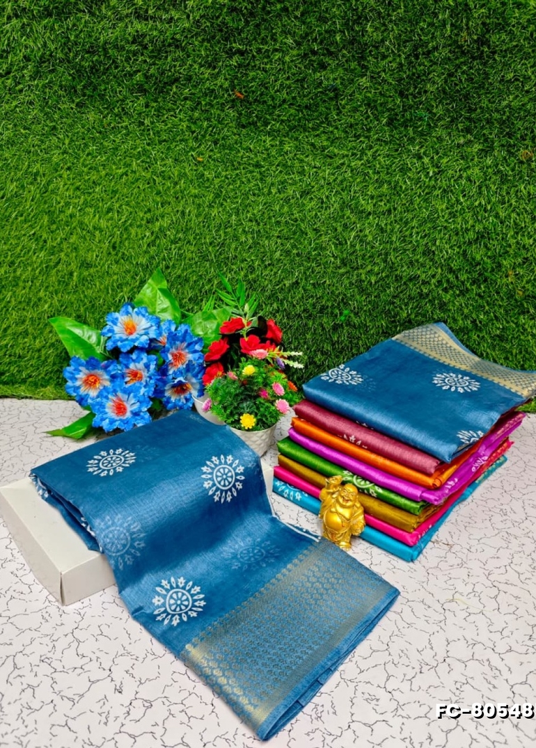 Fancy Print  Office Wear Cotton Sarees All Over Body Circle Poo Design Premium Look lightweight Comfortable Wear - BLUE SHADE