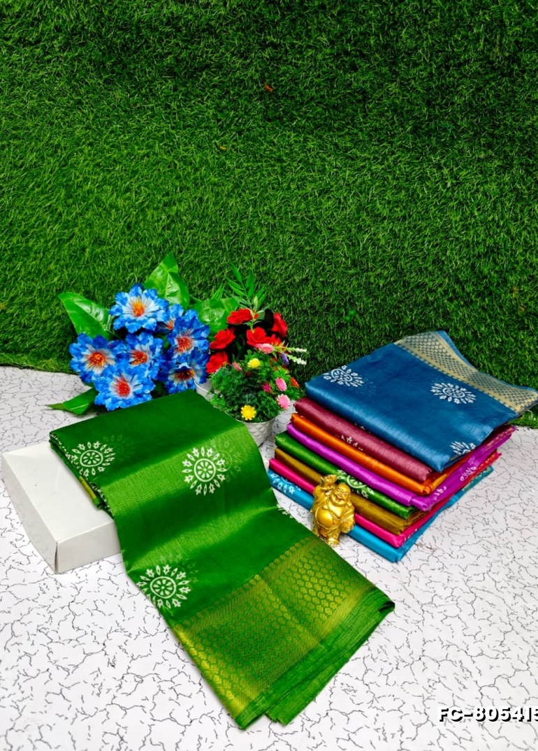 Fancy Print  Office Wear Cotton Sarees All Over Body Circle Poo Design Premium Look lightweight Comfortable Wear - GREEN