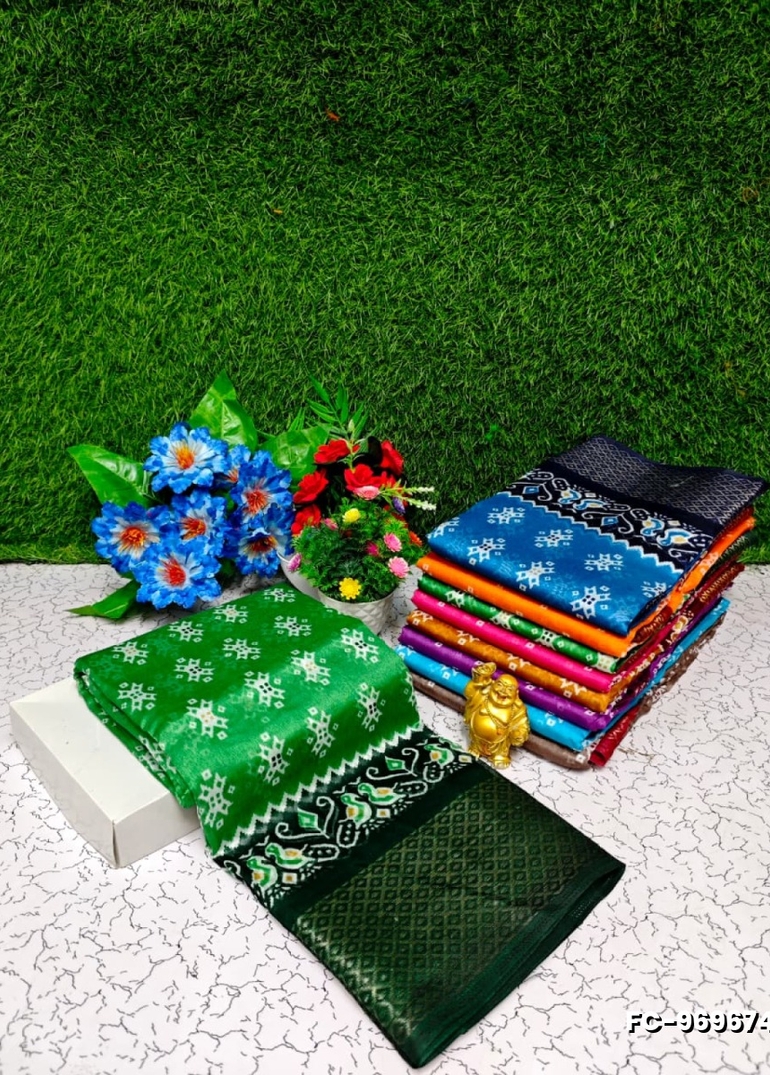 Fancy Print  Office Wear Cotton Sarees All Over Body Poo Design Premium Look lightweight Comfortable Wear - EMERALD COLOUR