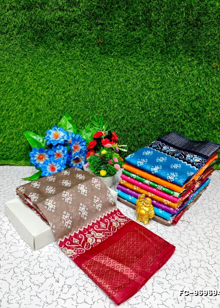 Fancy Print  Office Wear Cotton Sarees All Over Body Poo Design Premium Look lightweight Comfortable Wear - CHOCOLATE COLOR