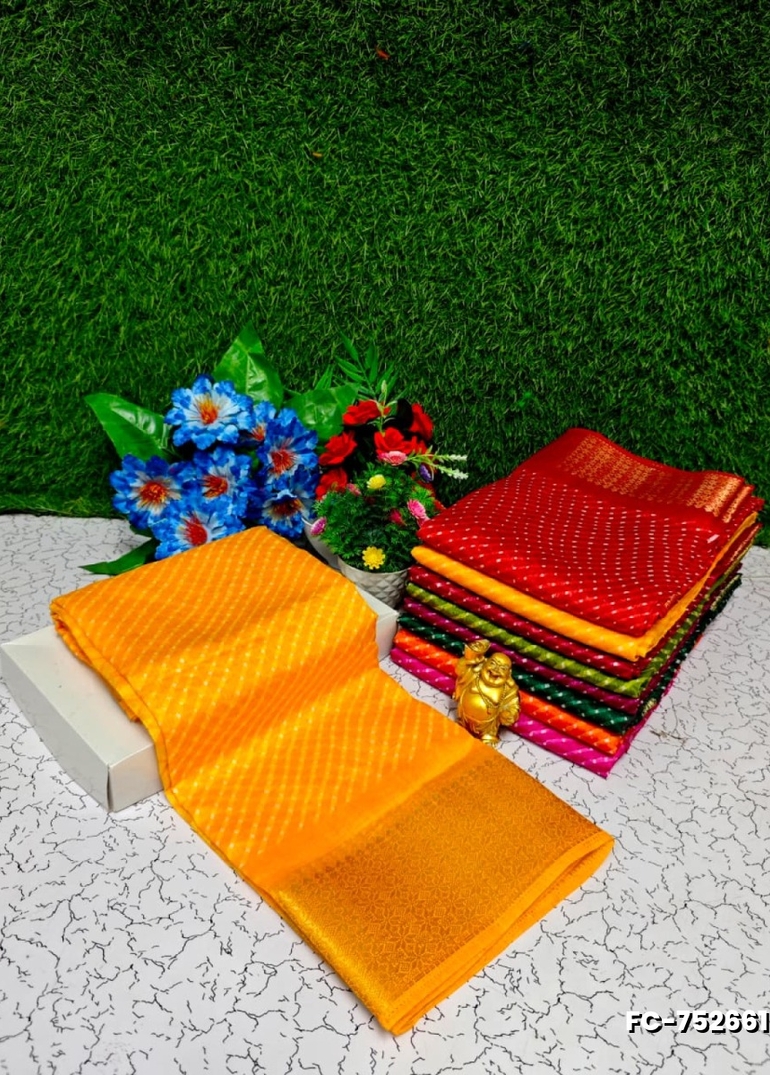 Fancy print office wear cotton sarees all over body cross line dots  design  premium look lightweight comfortable wear - YELLOW COLOR