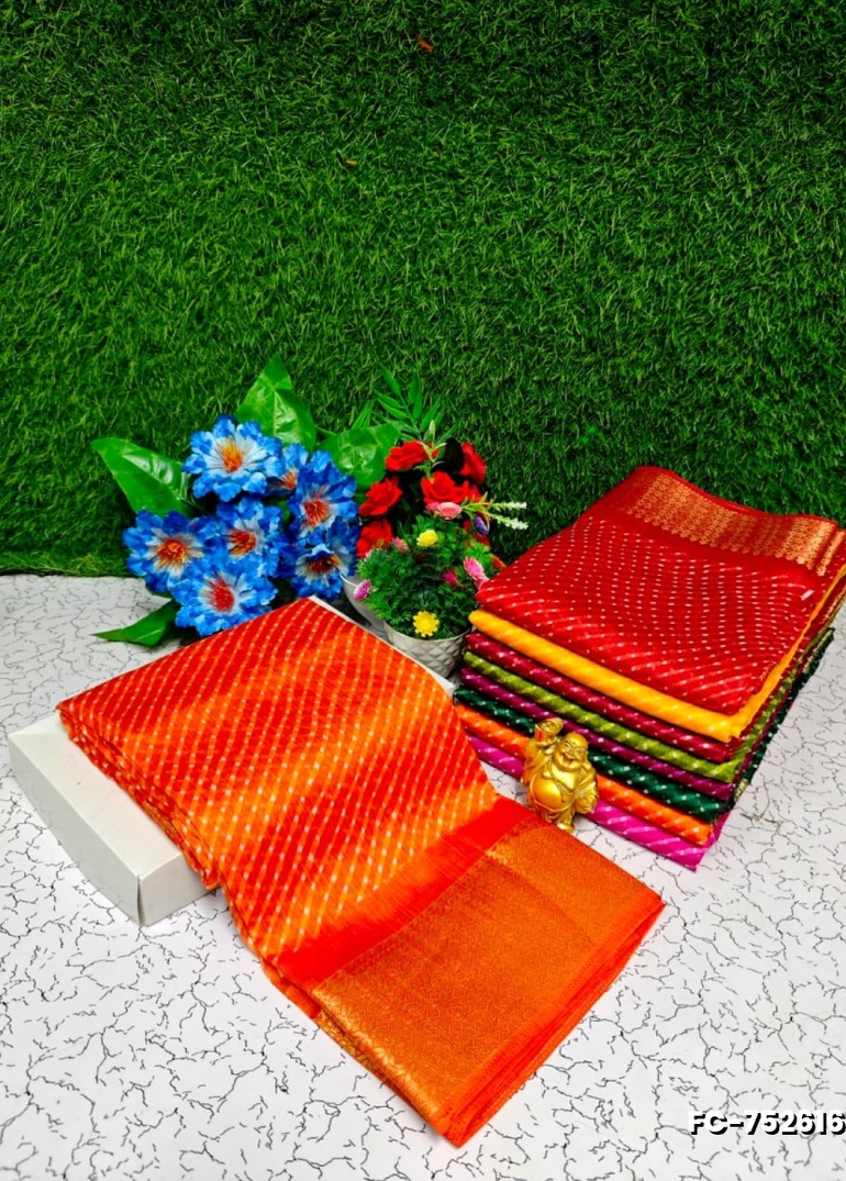 Fancy print office wear cotton sarees all over body cross line dots  design  premium look lightweight comfortable wear - ORANGE