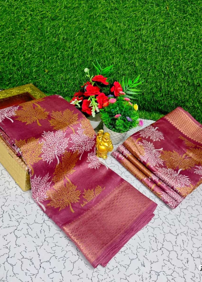 Fancy print office wear cotton sarees all over body Leaf design premium look lightweight comfortable wear - ONIYAN PINK