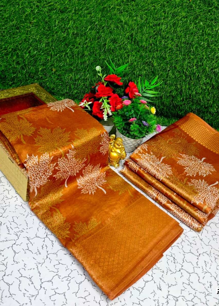 Fancy print office wear cotton sarees all over body Leaf design premium look lightweight comfortable wear - VENTHAYA COLOUR