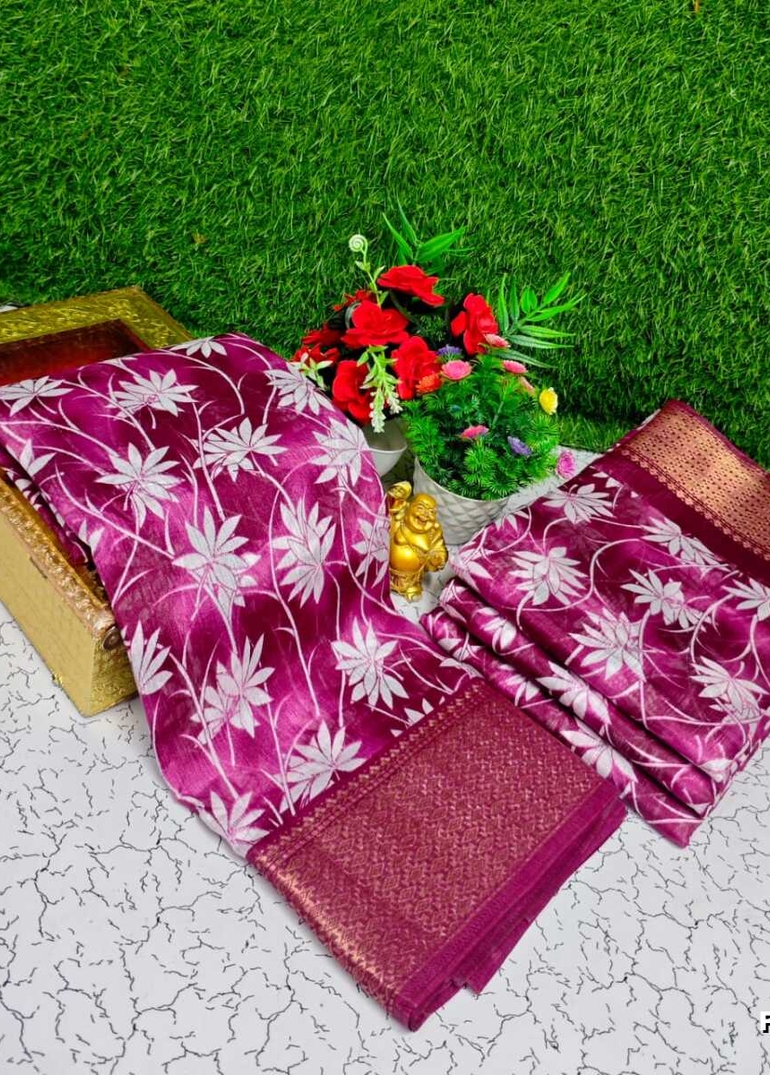 Fancy print office wear cotton sarees all over body Leaf Kodi Pattern design premium look lightweight comfortable wear - WINE COLOUR