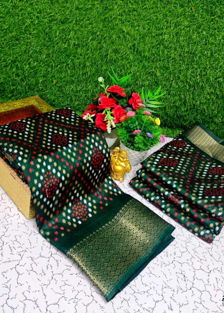 Fancy print office wear cotton sarees all over body Diamond Pattern Dots design premium look lightweight comfortable wear - DARK GREEN