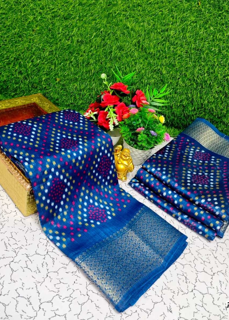 Fancy print office wear cotton sarees all over body Diamond Pattern Dots design premium look lightweight comfortable wear - BLUE COLOUR