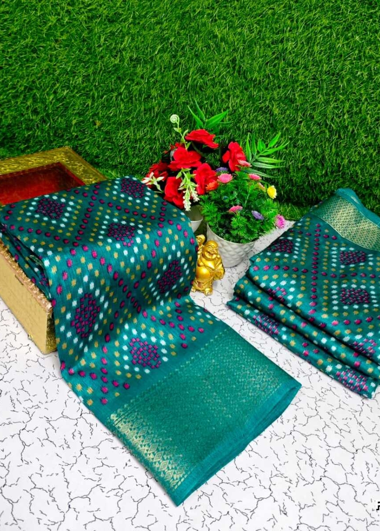 Fancy print office wear cotton sarees all over body Diamond Pattern Dots design premium look lightweight comfortable wear - TEAL COLOUR