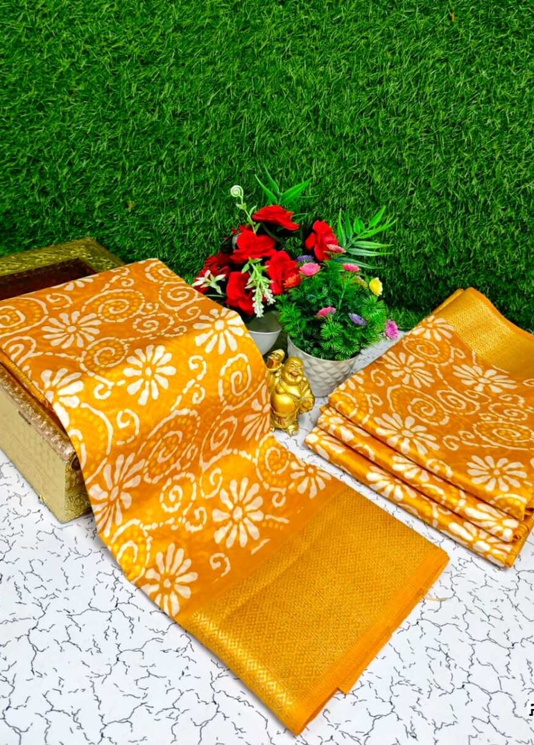 Fancy print office wear cotton sarees all over body kodi poo pattern design premium look lightweight comfortable wear - YELLOW COLOR