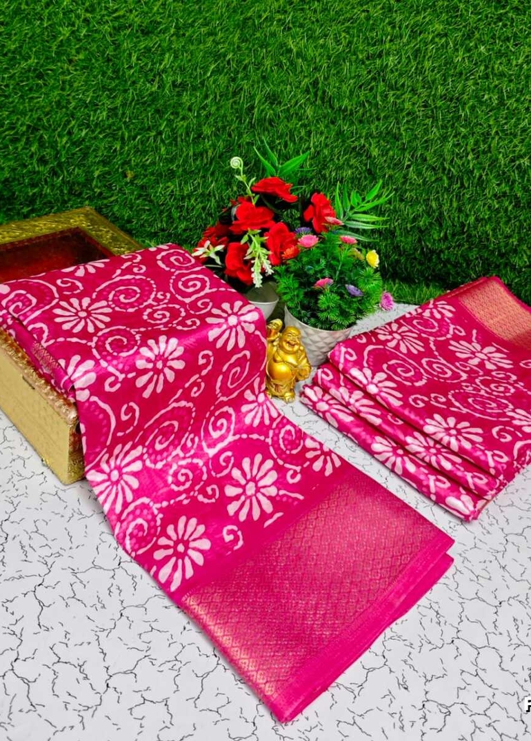 Fancy print office wear cotton sarees all over body kodi poo pattern design premium look lightweight comfortable wear - DARK PINK