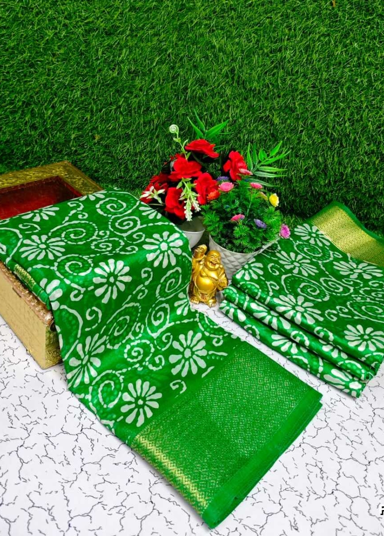 Fancy print office wear cotton sarees all over body kodi poo pattern design premium look lightweight comfortable wear - GREEN