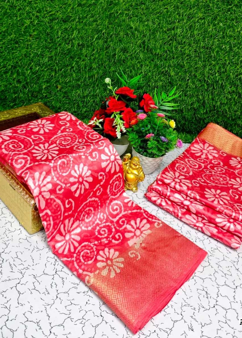 Fancy print office wear cotton sarees all over body kodi poo pattern design premium look lightweight comfortable wear - LIGHT PINK