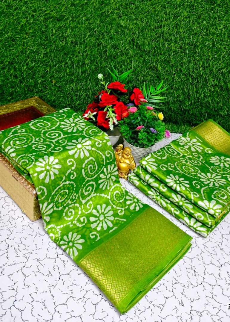 Fancy print office wear cotton sarees all over body kodi poo pattern design premium look lightweight comfortable wear - EMERALD COLOUR