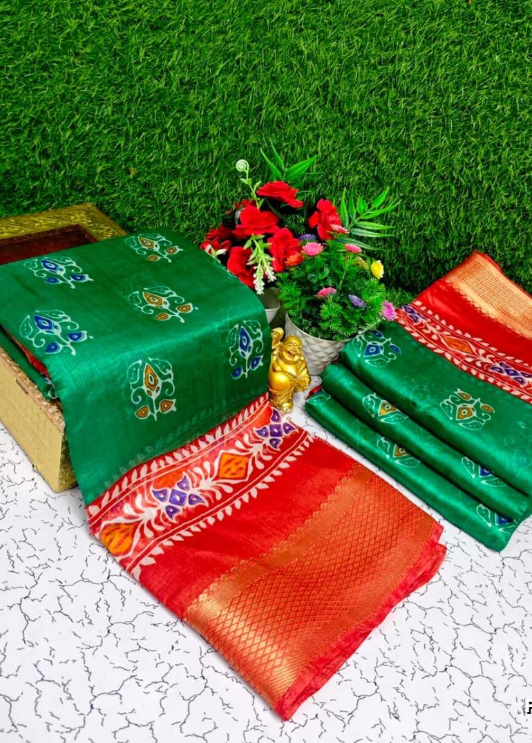 Fancy print office wear cotton sarees all over body  poo pattern design premium look lightweight comfortable wear - GREEN