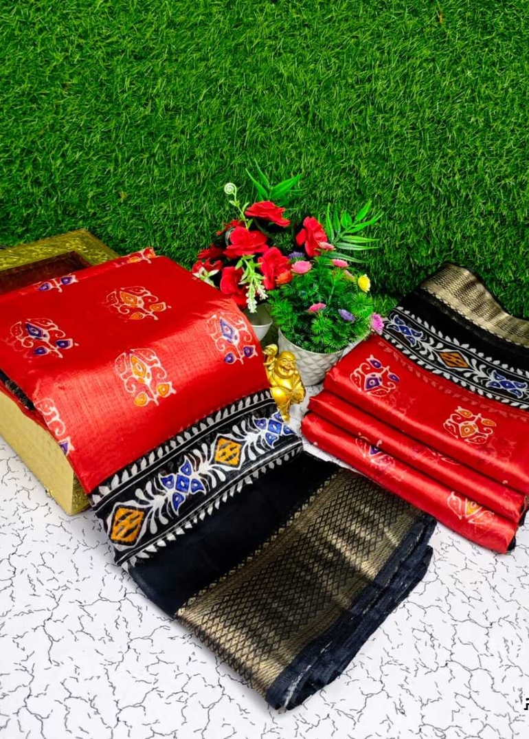 Fancy print office wear cotton sarees all over body  poo pattern design premium look lightweight comfortable wear - RED